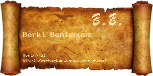 Berki Benignusz névjegykártya